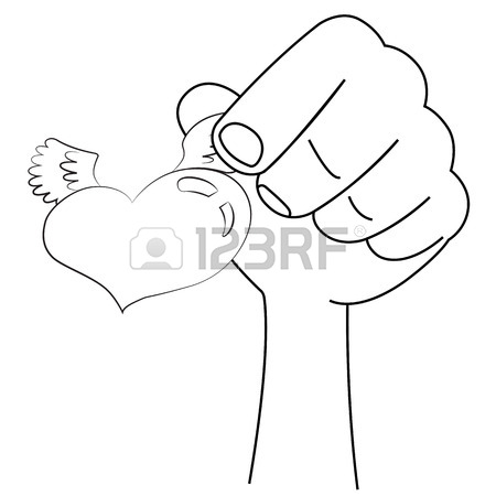 450x450 Black Outline Vector Heart On Pink Background. Royalty Free