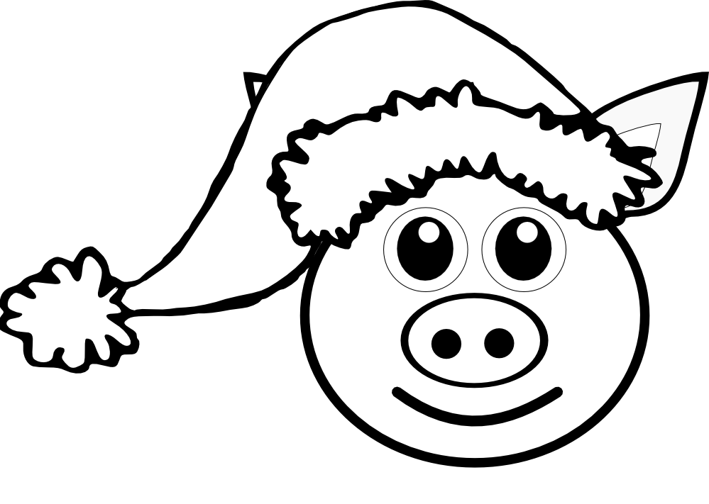 999x711 Pig 1 Face Pink With Santa Hat Black White Line Art Christmas Xmas