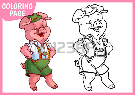 450x318 Coloring Page. Funny Pink Pig In The Bavarian Shorts. Vector