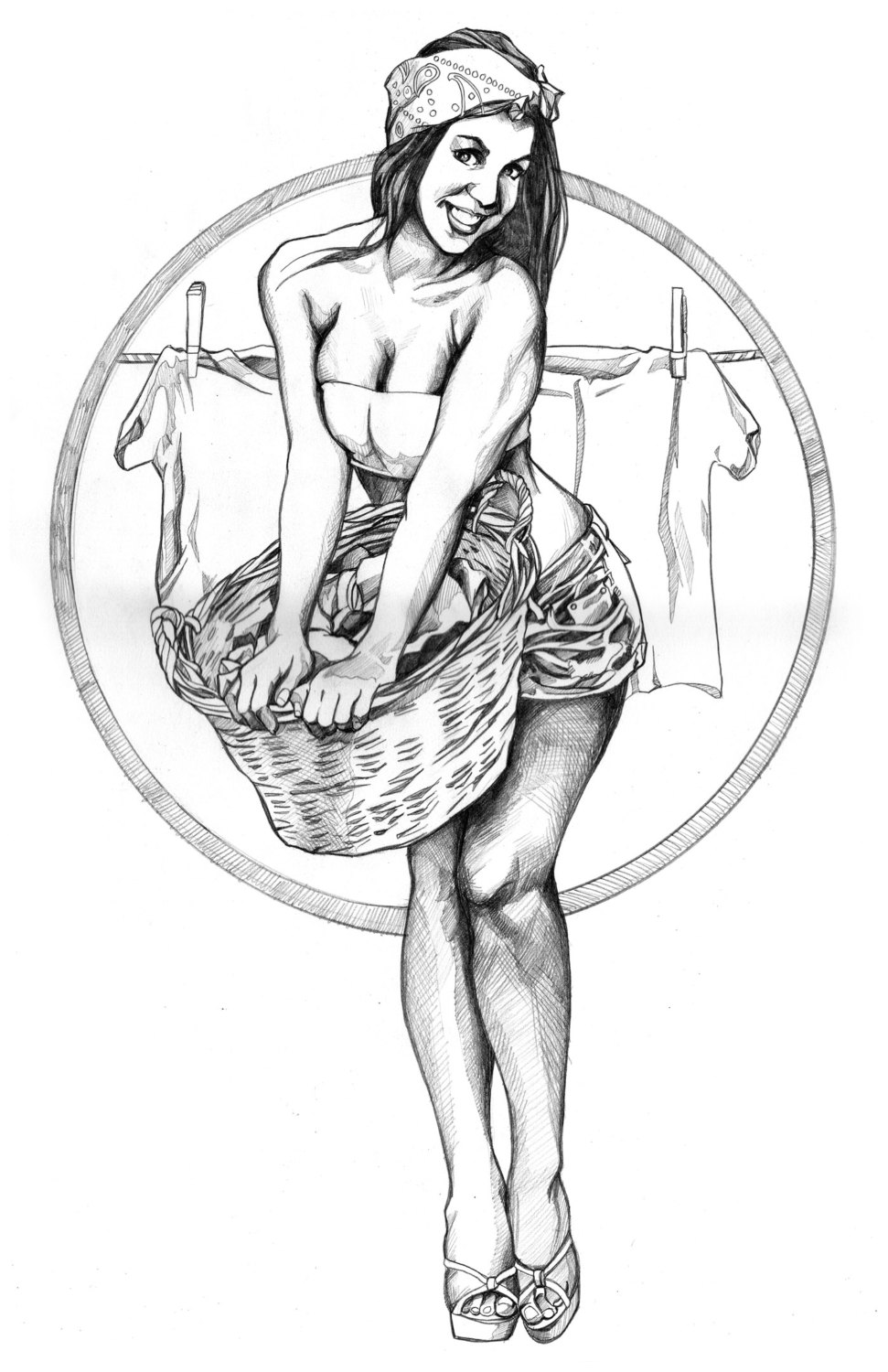 971x1500 Laundry Day Retro Pinup Girl Original Drawing