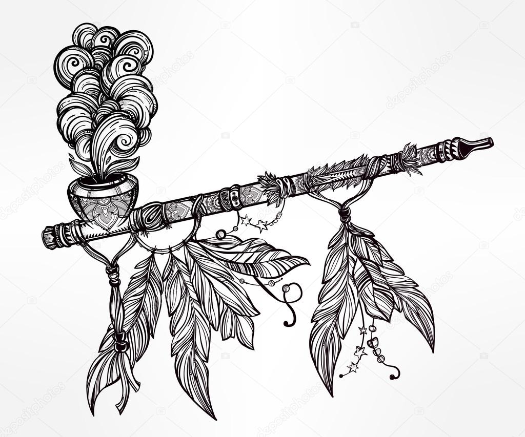 1024x853 Traditional Indian Smoking Pipe Of Peace. Stock Vector Katja87