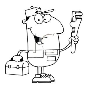 300x293 Black White Cartoon Of A Plumber With A Pipe Wrench