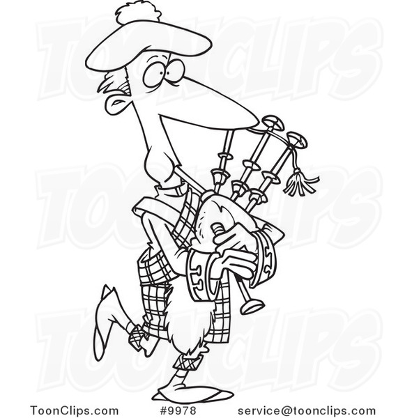 581x600 Cartoon Black And White Line Drawing Of A Guy Playing Bag Pipes