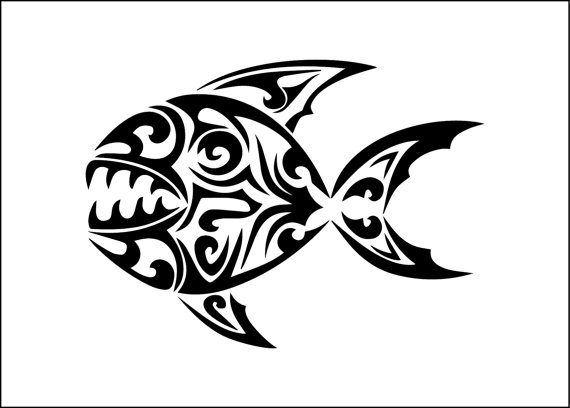 570x408 Tribal Piranha Digital Download, Animal, Svg, Dxf, Eps, Ai, Png