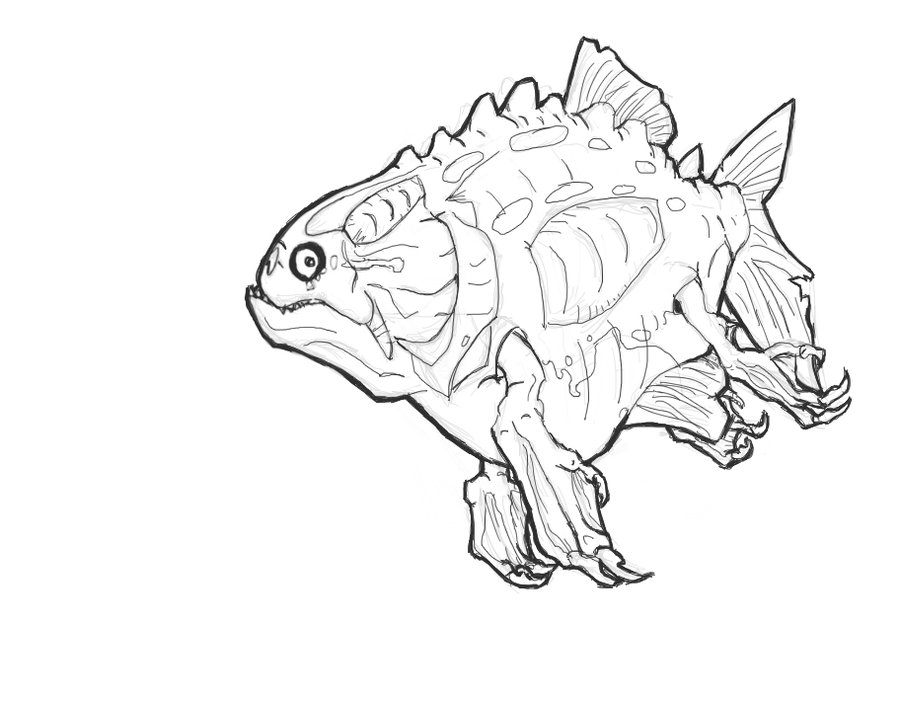 900x701 Piranha Mutant Line Art By Xaharah