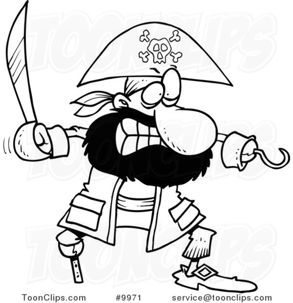 581x600 Cartoon Blacknd White Line Drawing Of Tough Pirate