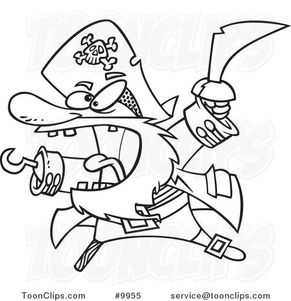 581x600 Cartoon Black And White Line Drawing Of An Attacking Pirate