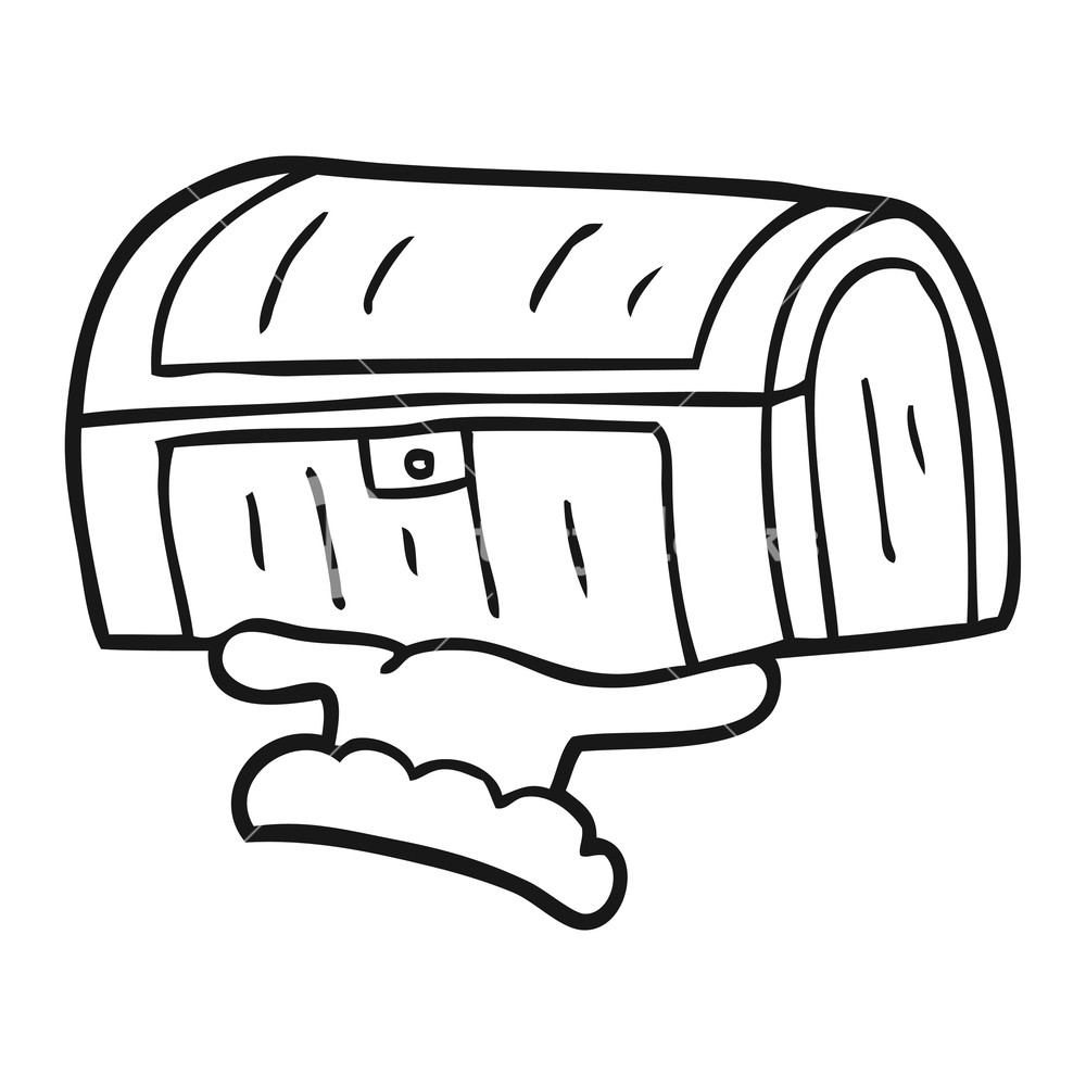 1000x1000 Freehand Drawn Black And White Cartoon Treasure Chest Royalty Free
