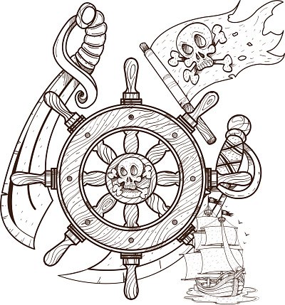 400x429 Steering Wheel, Sword, Jolly Roger, Pirate Graphics Pirate Premium