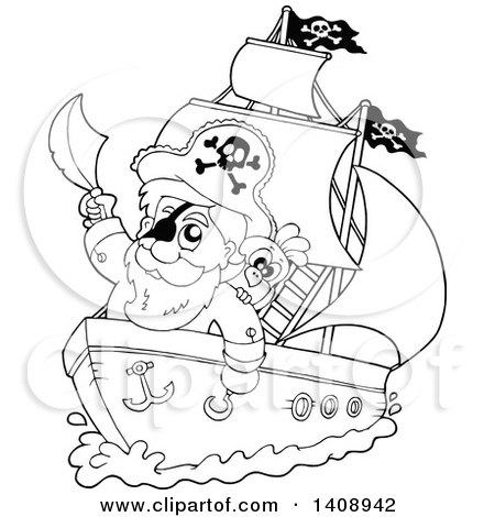 450x470 Clipart Sketched Drawing Of A Pirate Ship And Treasure Island