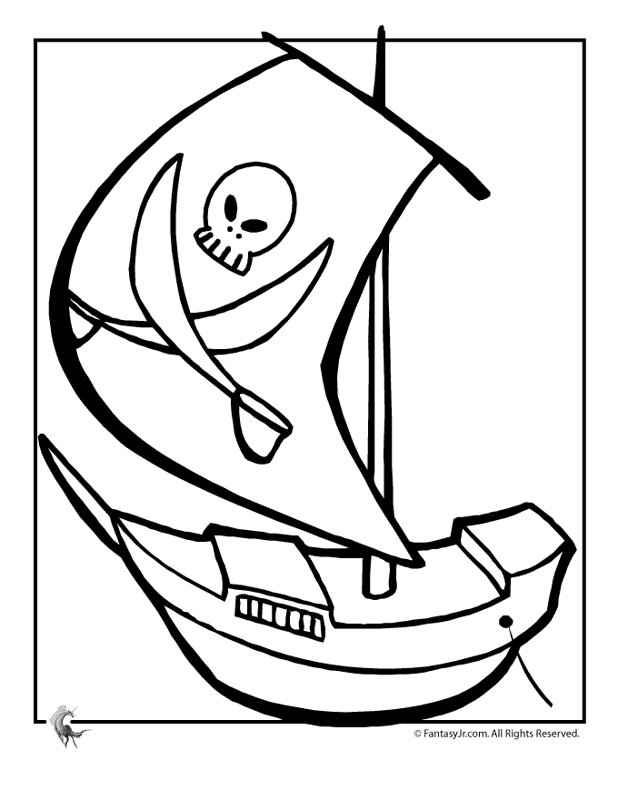 680x880 Pirate Ship Easy Coloring Page