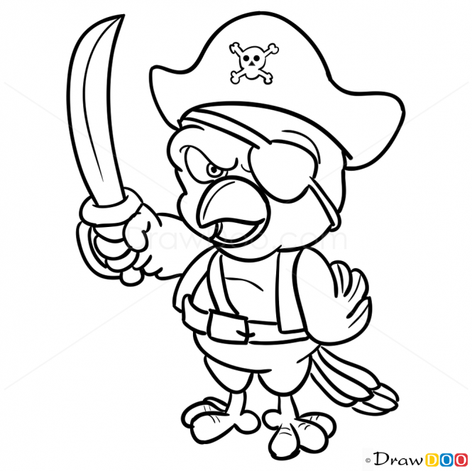 665x664 How To Draw Pirate Parrot, Pirates