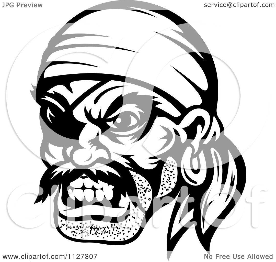 1080x1024 Clipart Of An Angry Black And White Pirate Face With An Eye Patch