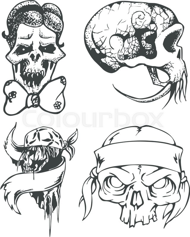 640x800 Set Of Fantasy Tribal Tattoo Sketches With Human Skulls