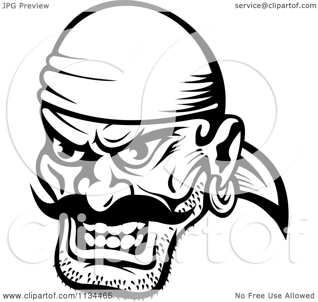 1080x1024 Clipart Of An Angry Black And White Pirate Face 1