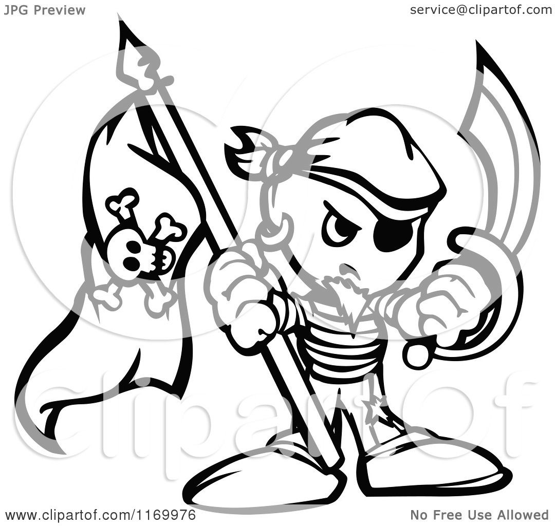 1080x1024 Cartoon Of A Black And White Tough Pirate Holding A Jolly Roger