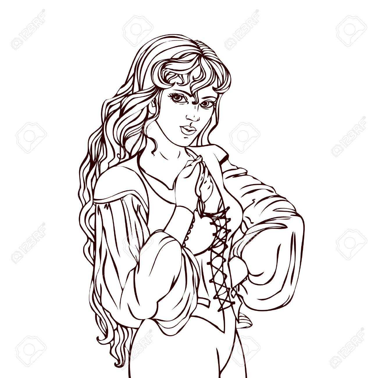 1300x1300 Cute Pirate Girl Holding A Pendant On Blue Background. Coloring