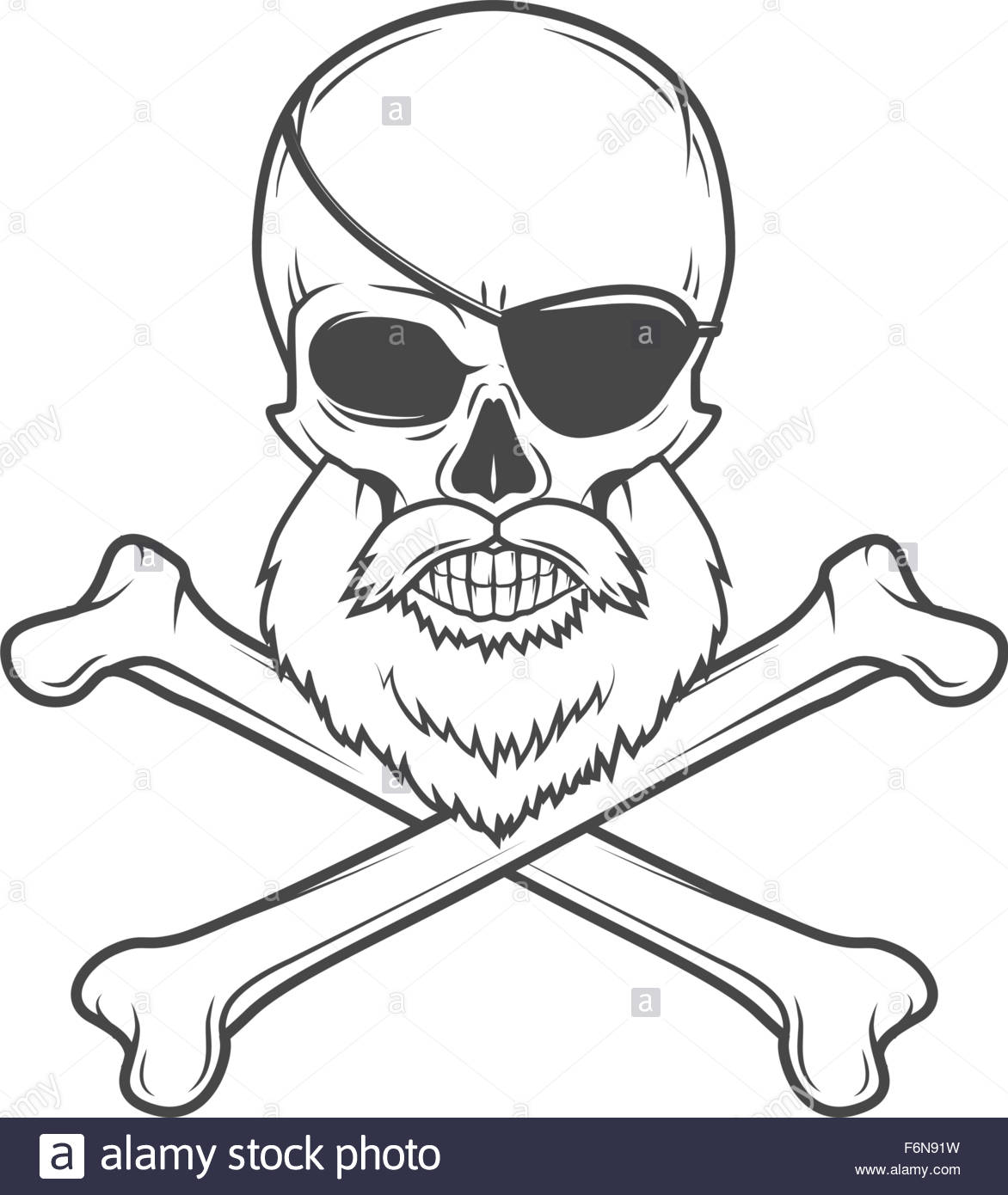 1172x1390 Pirate Skull With Beard, Eye Patch And Crossed Bones Vector