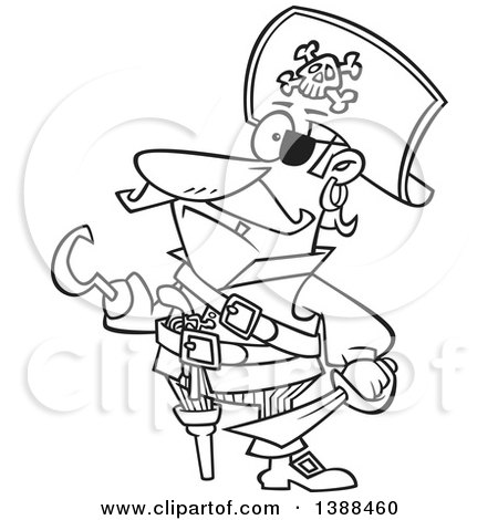 450x470 Clipart Of Cartoon Blacknd White Lineart Pirate Captain