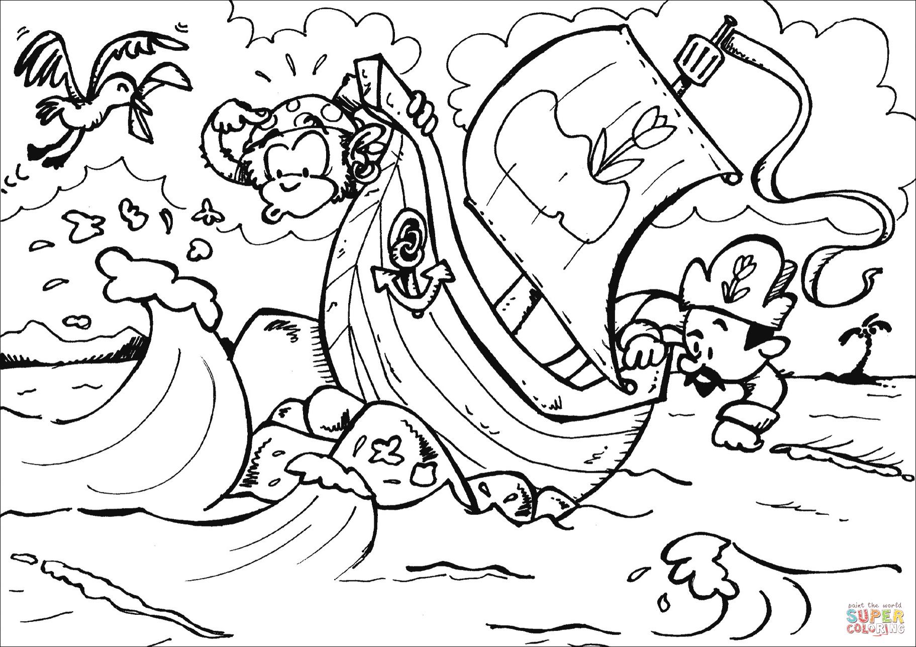 1823x1288 Pirate Ship Ran Into A Reef Coloring Page Free Printable