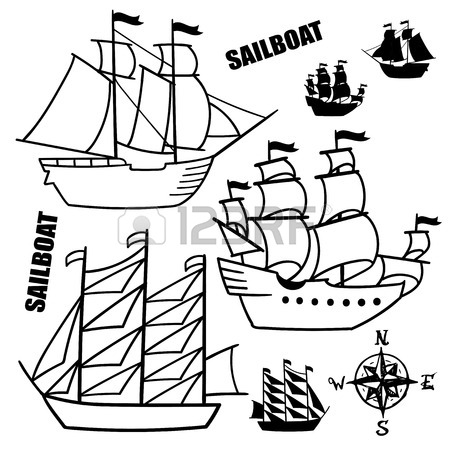 450x450 Set Of Simple Sketch Illustrations Old Sailboats, Pirate Ships