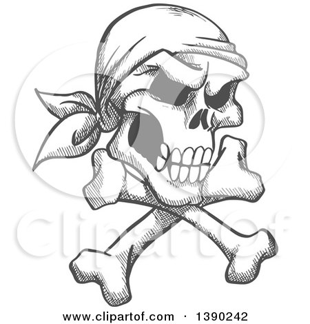 450x470 Clipart Of A Sketched Gray Pirate Skull And Crossbones