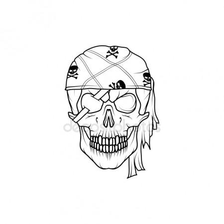450x450 Pirate Skull Logo. Head Of Skeleton And Gun. Pirate Symbol. Vect