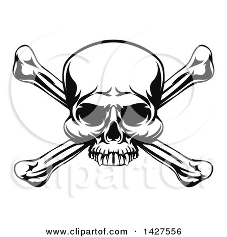450x470 Clipart Of A Black And White Pirate Skull And Crossbones