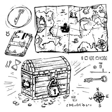 450x450 Old Pirate Treasure With Lock And Dagger Isolated On Vintage