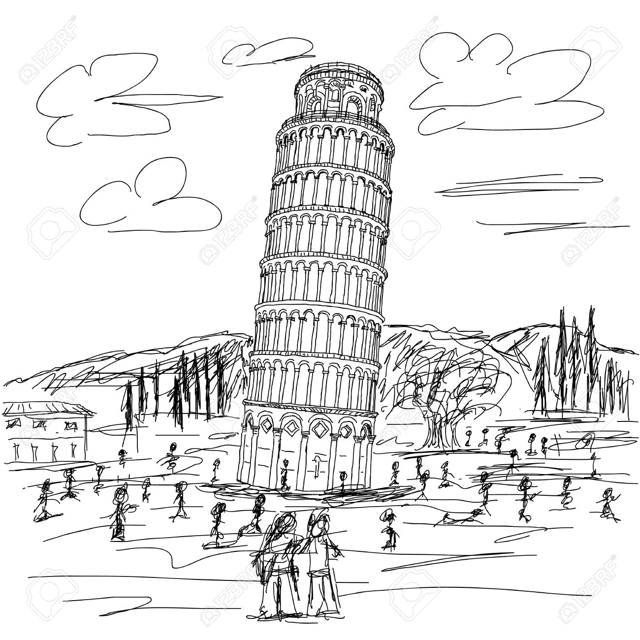 1300x1300 Image Result For Leaning Tower Of Pisa Black And White Drawing