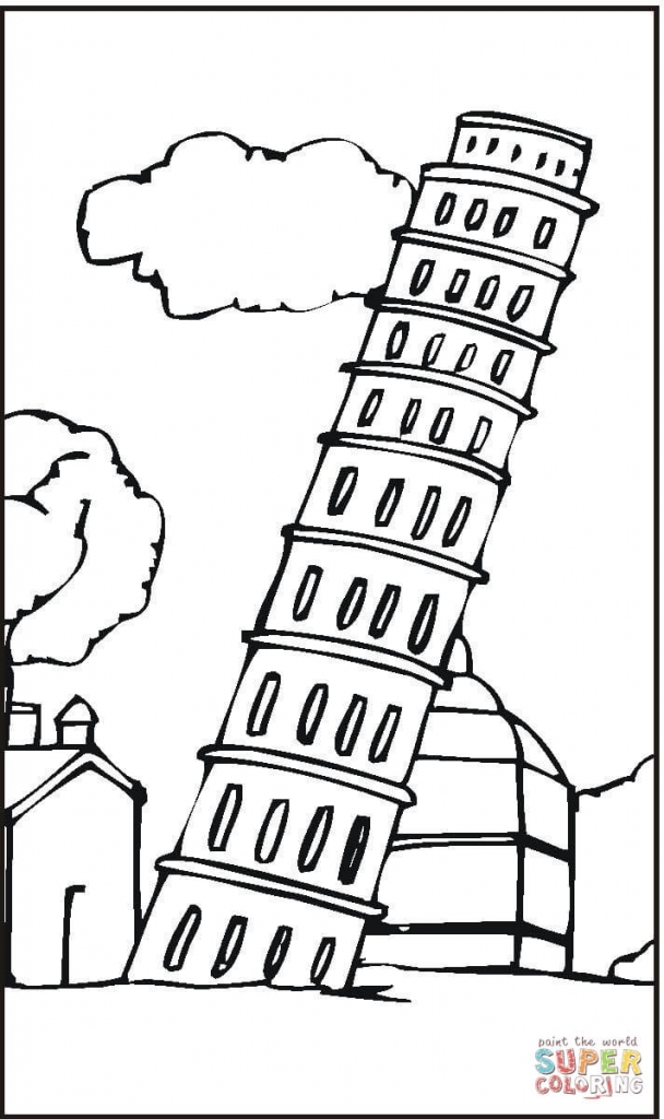608x1024 Leaning Tower Of Pisa Coloring Page Free Printable Coloring