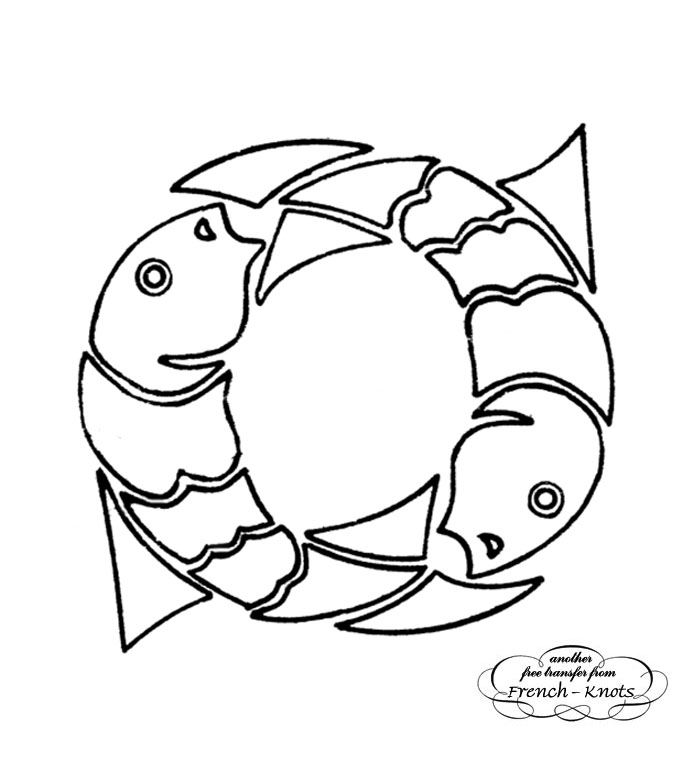 700x782 Pisces Fish Hand Embroidery Transfer Pattern