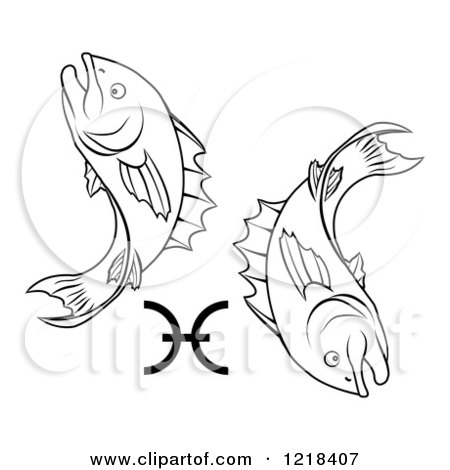 450x470 Clipart Of A Black White Astrology Zodiac Pisces Fish