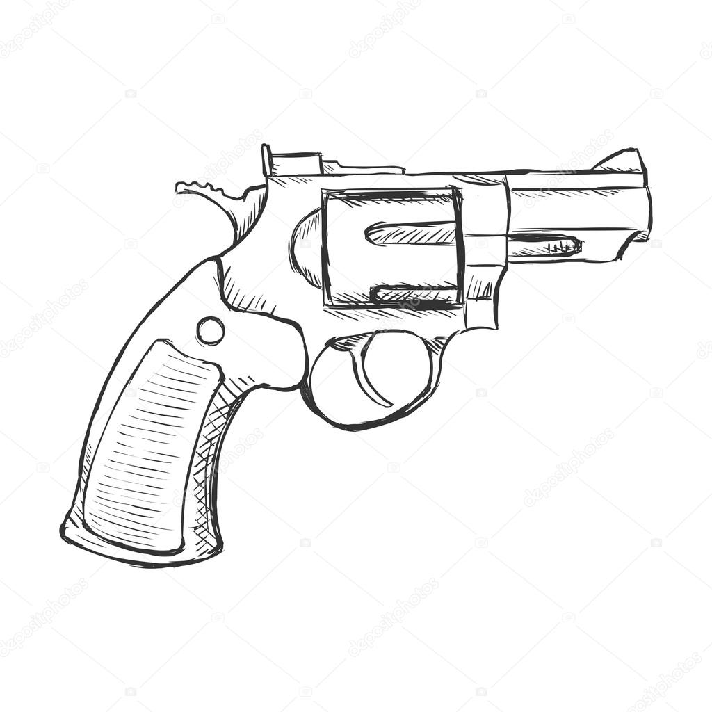 1024x1024 Sketch Revolver Pistol Stock Vector Nikiteev