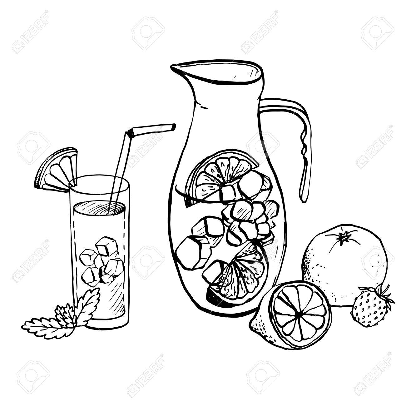 1300x1300 Pitcher Of Lemonade, Fresh Fruitnd Berries,nd Drink In