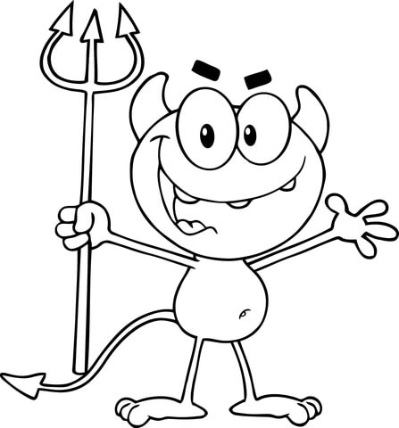 447x480 Cute Little Devil Holding Up A Pitchfork Coloring Page Free