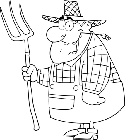 427x480 Happy Farmer Man Carrying A Pitchfork Coloring Page Free