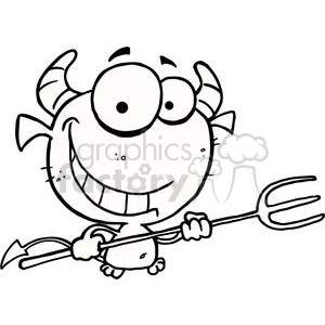 300x300 Royalty Free Happy Little Devil With Pitchfork Black And White