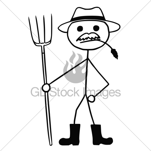 500x500 Vector Stickman Cartoon Of Farmer With Pitchfork And Hat Gl