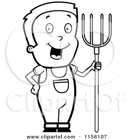 450x470 Cartoon Clipart Of A Black And White Farmer Boy With A Pitchfork