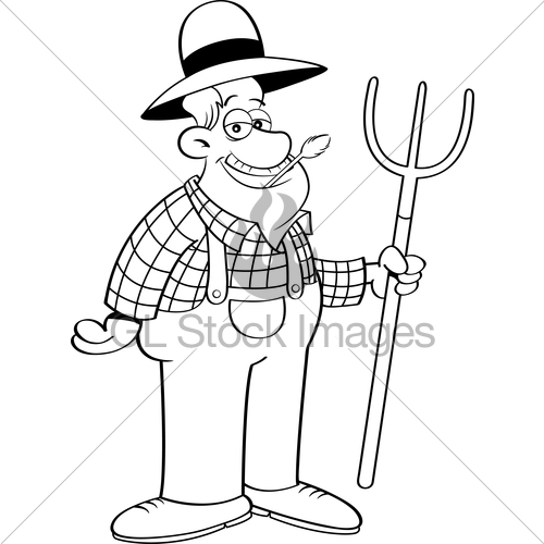 500x500 Cartoon Farmer Holding A Pitchfork. Gl Stock Images