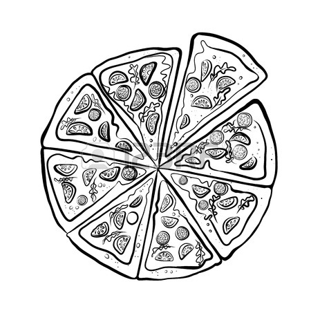 450x450 Pizza Sketch. Fast Food. Hand Drawn Illustration On White
