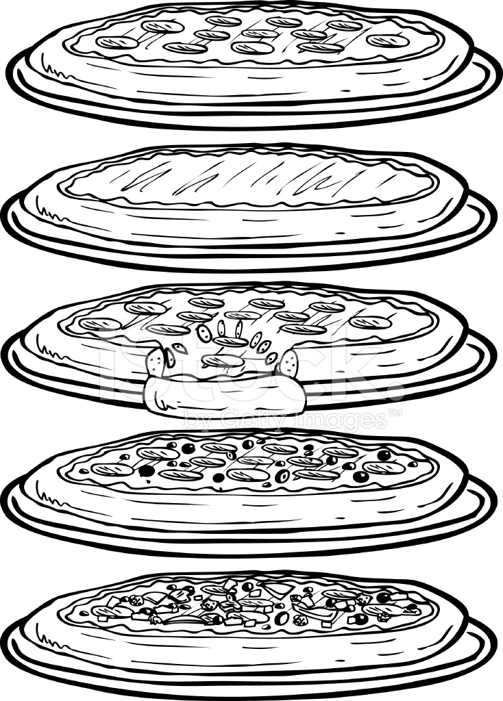 734x1024 Pizza Line Art Stock Vector