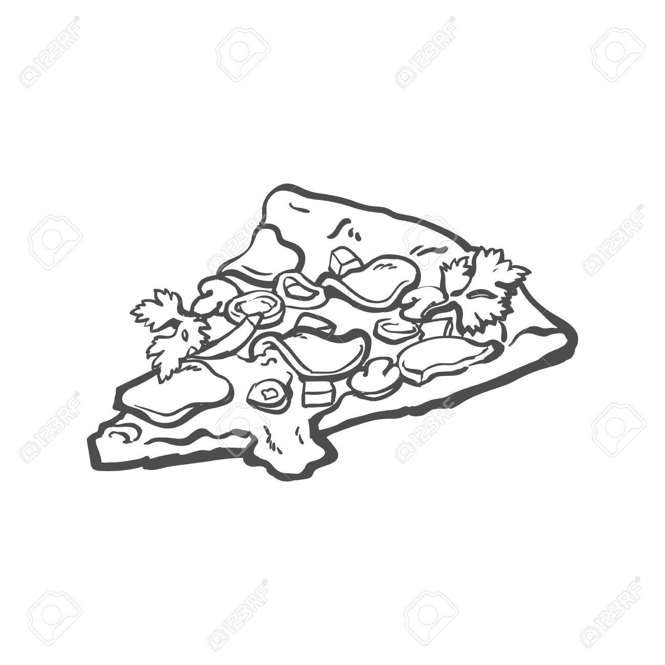 1300x1300 Vector Sketch Pizza Slice. Fast Food Cartoon Isolated Illustration