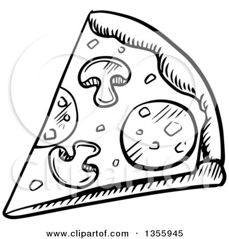 450x470 Clipart Of A Black And White Sketched Pizza Slice