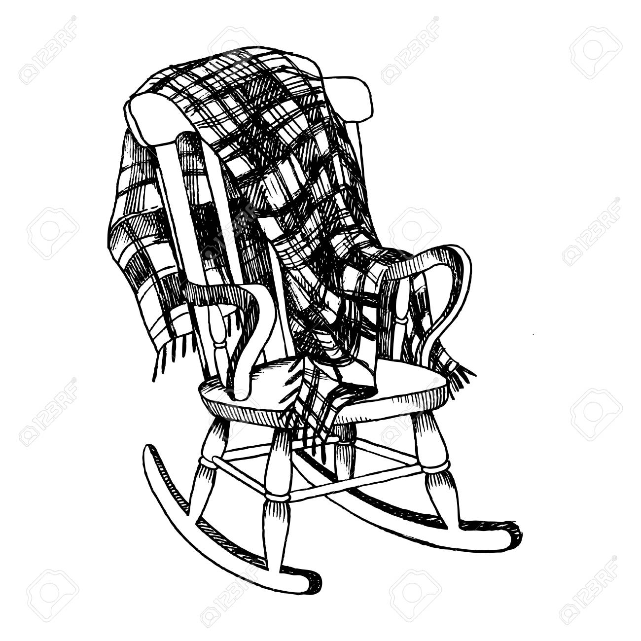 1300x1300 Rocking Chair And Plaid Blanket Engraving Vector Illustration