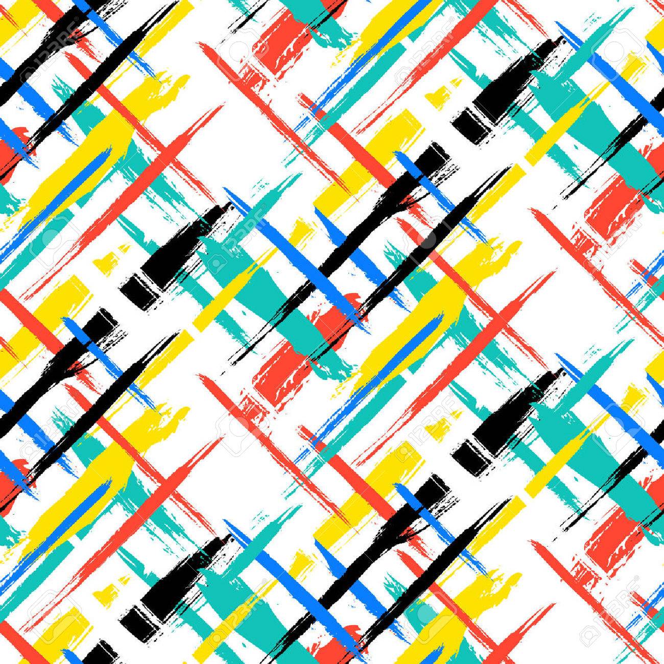 1300x1300 Vector Seamless Bold Plaid Pattern With Thin Brushstrokes