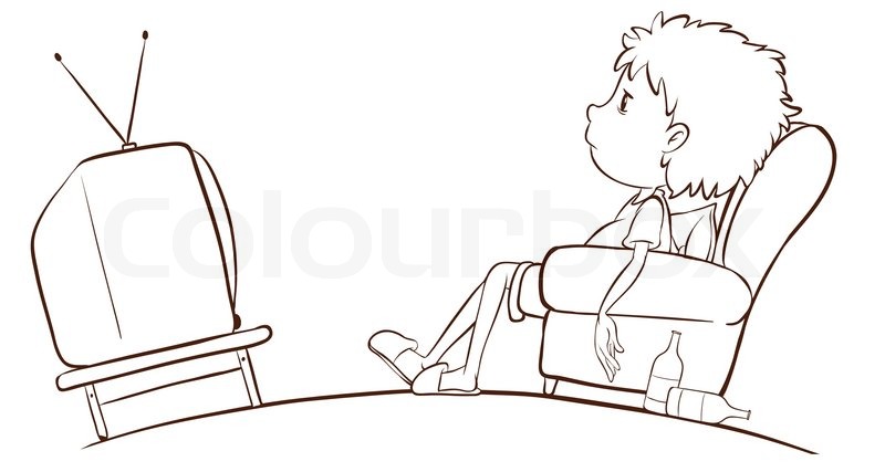800x427 Illustration Of A Plain Sketch Of A Boy Watching Tv On A White