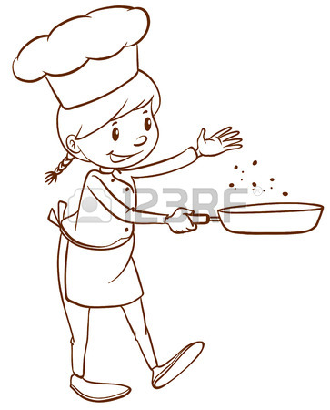 363x450 A Plain Drawing Of A Female Chef On A White Background Royalty