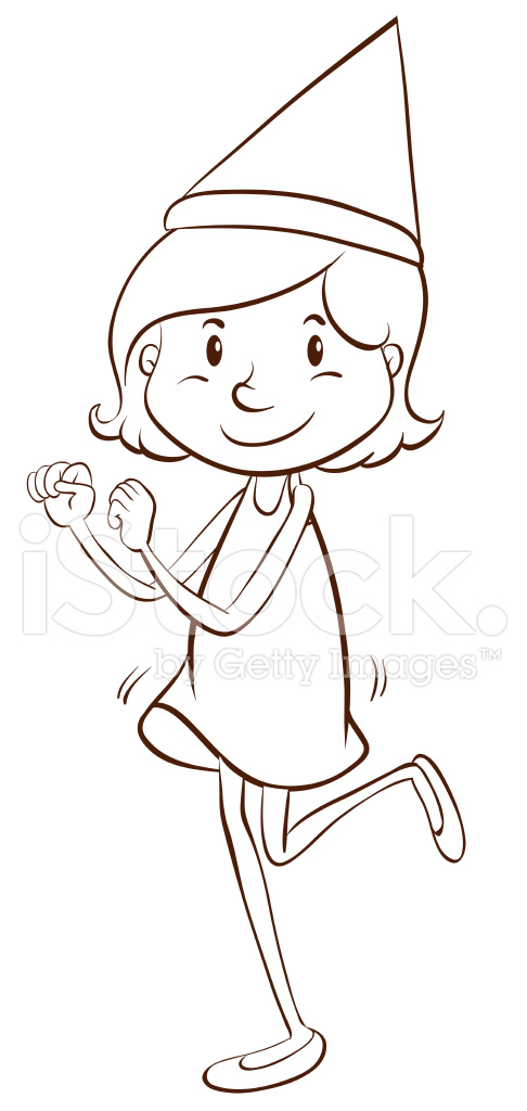 486x1024 Plain Drawing Of A Girl Celebrating Stock Vector